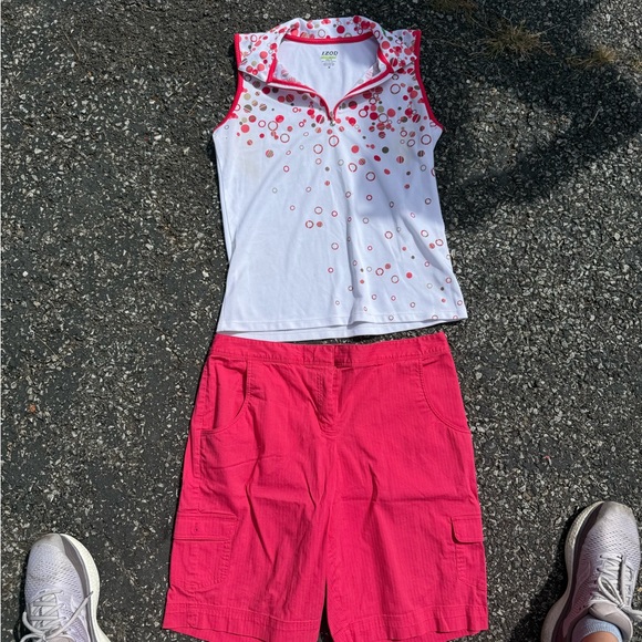 Izod White and Pink Sleeveless Top with Pink Shorts - Picture 1 of 5